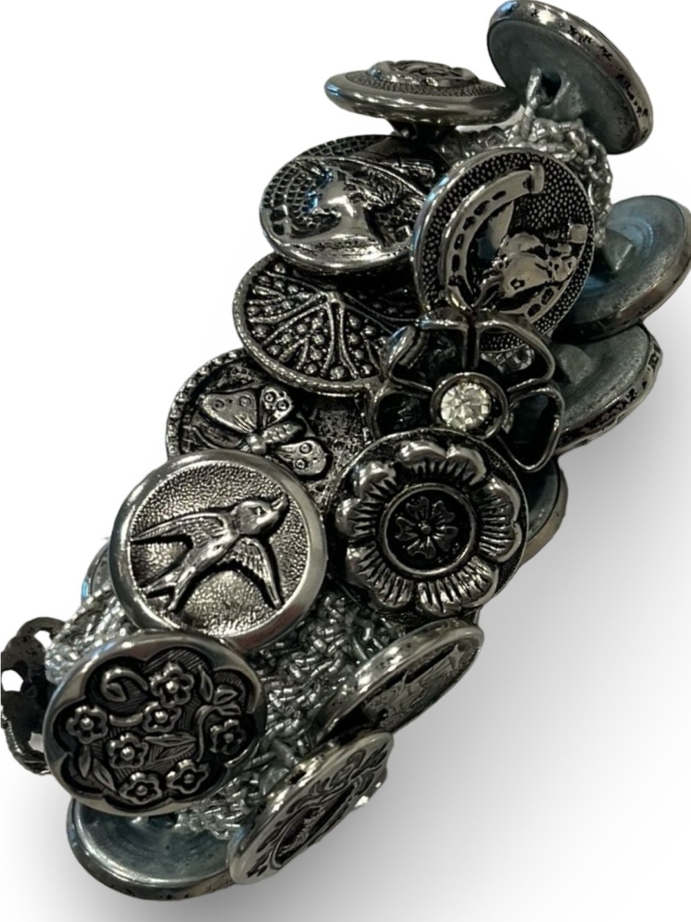 Silver Tone Elastic Button Bracelet